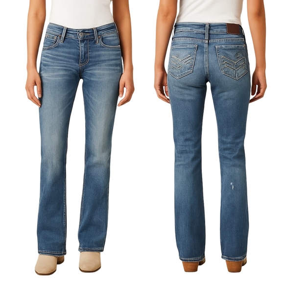 BKE Denim - BKE CARTER Bootleg Jeans Womens Size 29 Long Medium Wash Embroidered Pockets